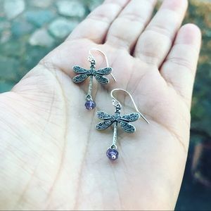 Silver Dragonfly and Amethyst earrings